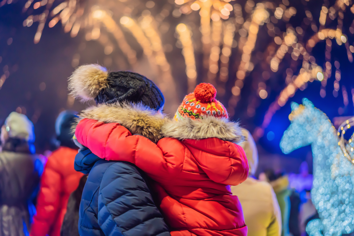 family watching fireworks